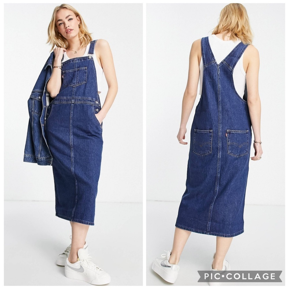 Levi’s Premium Heritage Denim Overall Midi Dress Pinafore Workwear Size S